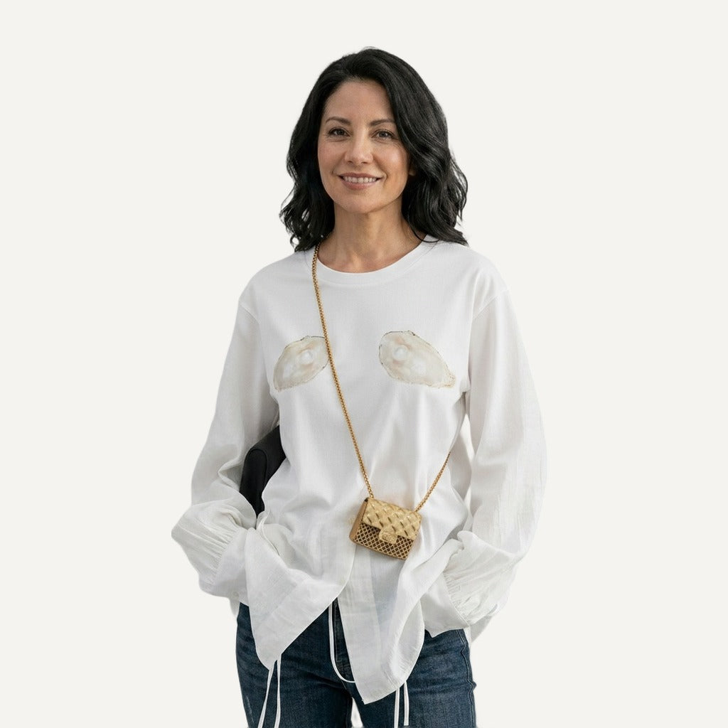 XAO Camiseta Oversize Estampado Ostras con Perlas