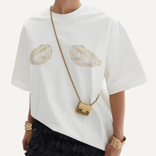 XAO Camiseta Oversize Estampado Ostras con Perlas