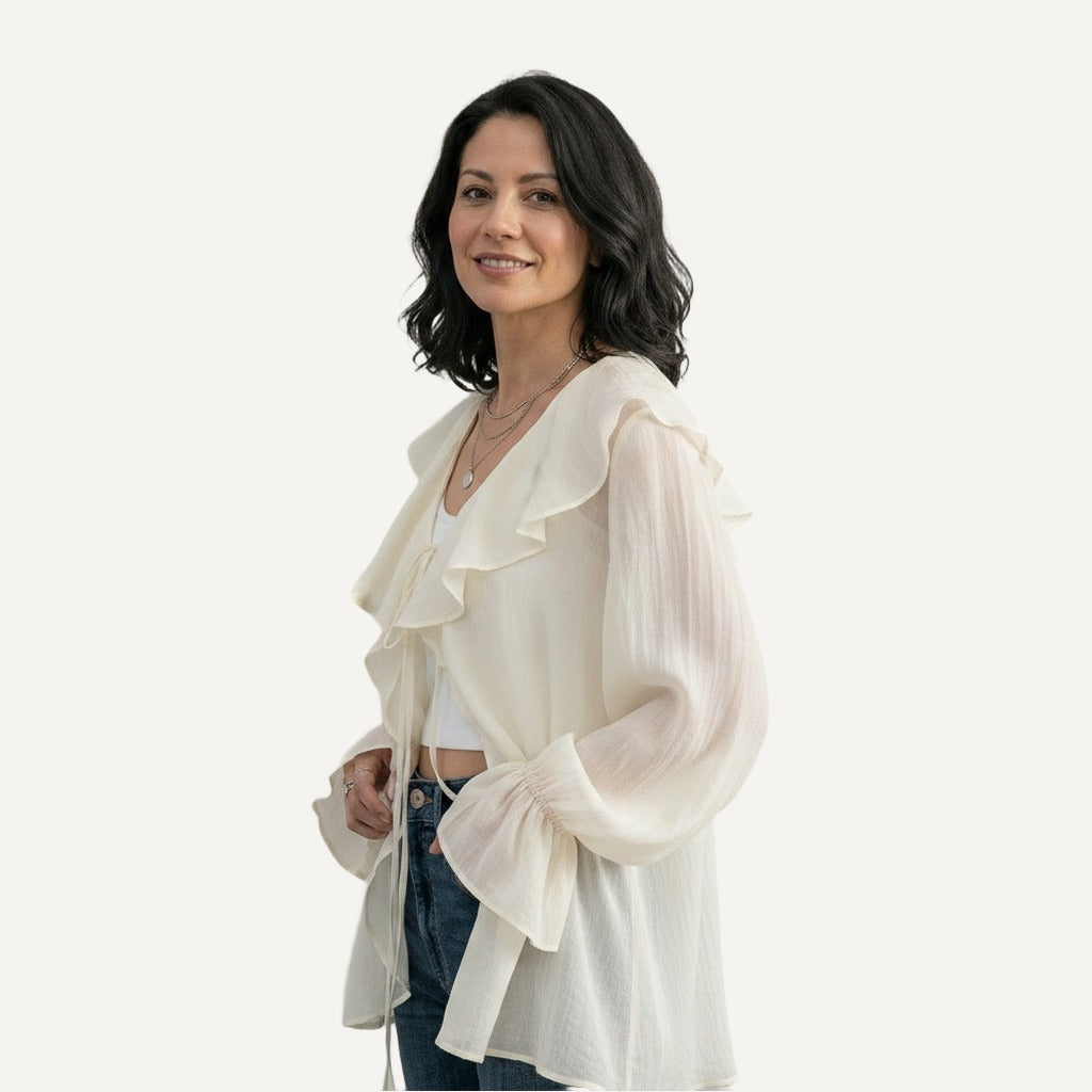 XAO Blusa Ligera de Gasa Translúcida