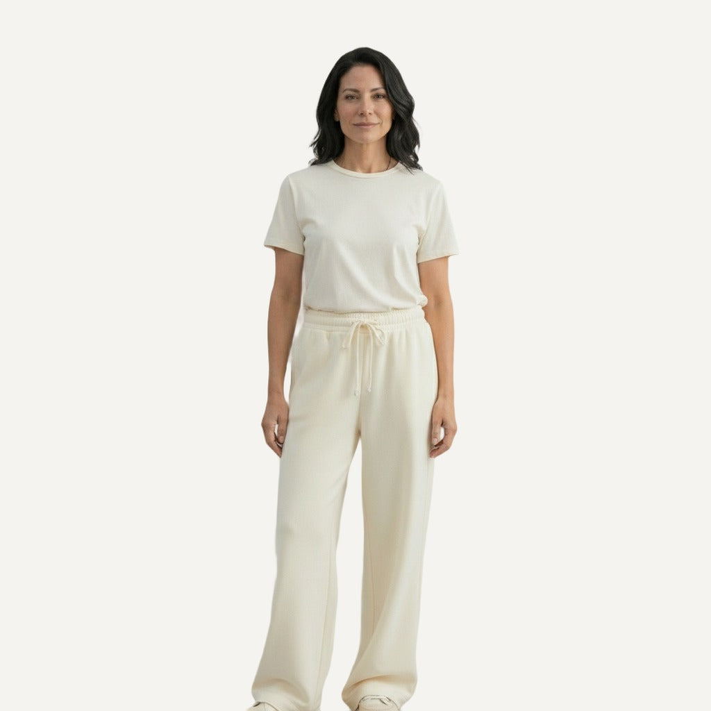 XAO Pantalón Ancho Crema de Tiro Alto