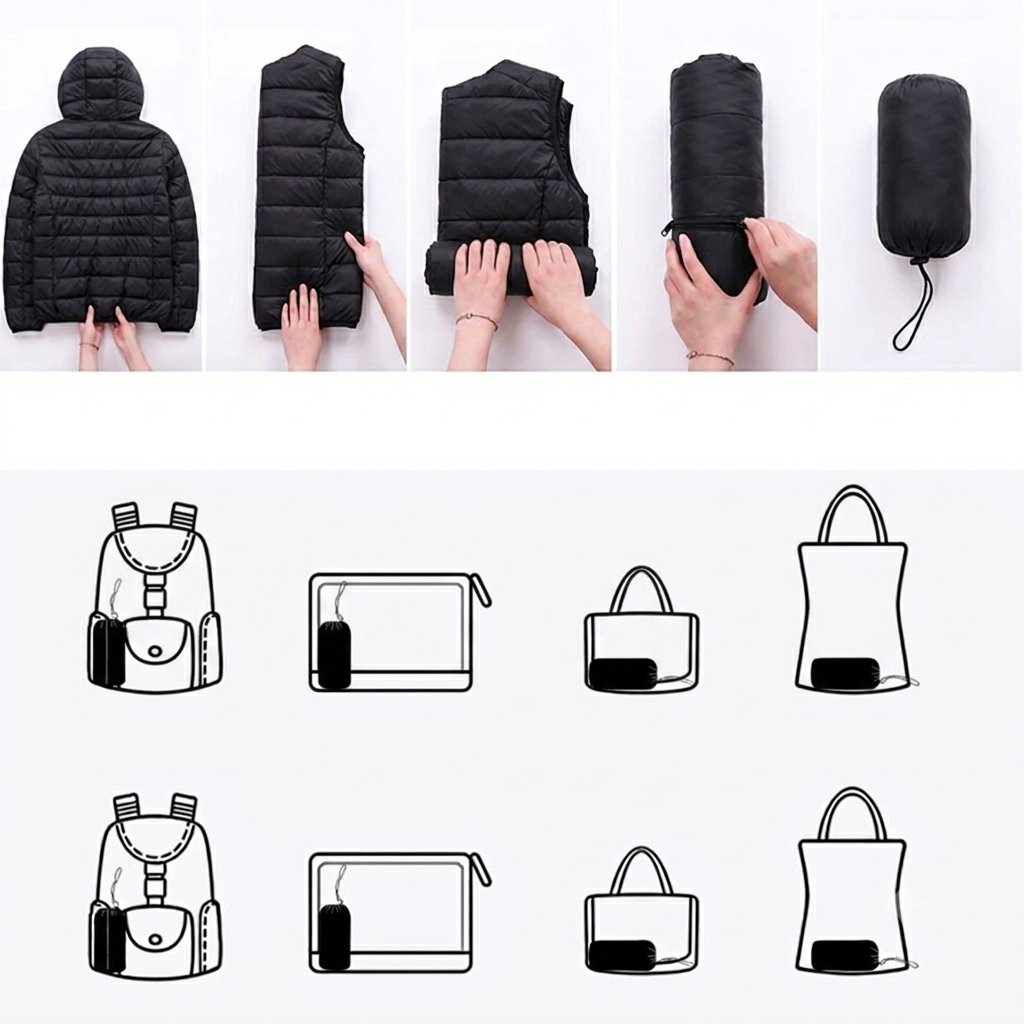 XAO Parka Chaqueta Pluma - ultraliviana, se dobla en su bolsita
